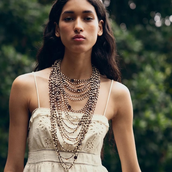 Zara Jewelry - ZARA BEADED LONG SHELL BOHO WATERFALL NECKLACE- Earthcore, Artisan, Earthy NWT